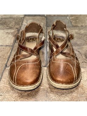 Josef Seibel Brown Leather Crisscross Flats